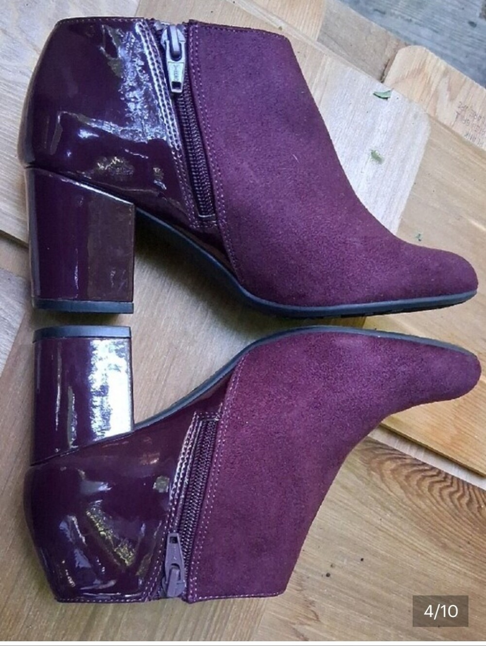 Plum Suede Block Heel Ankle Booties,sz5m